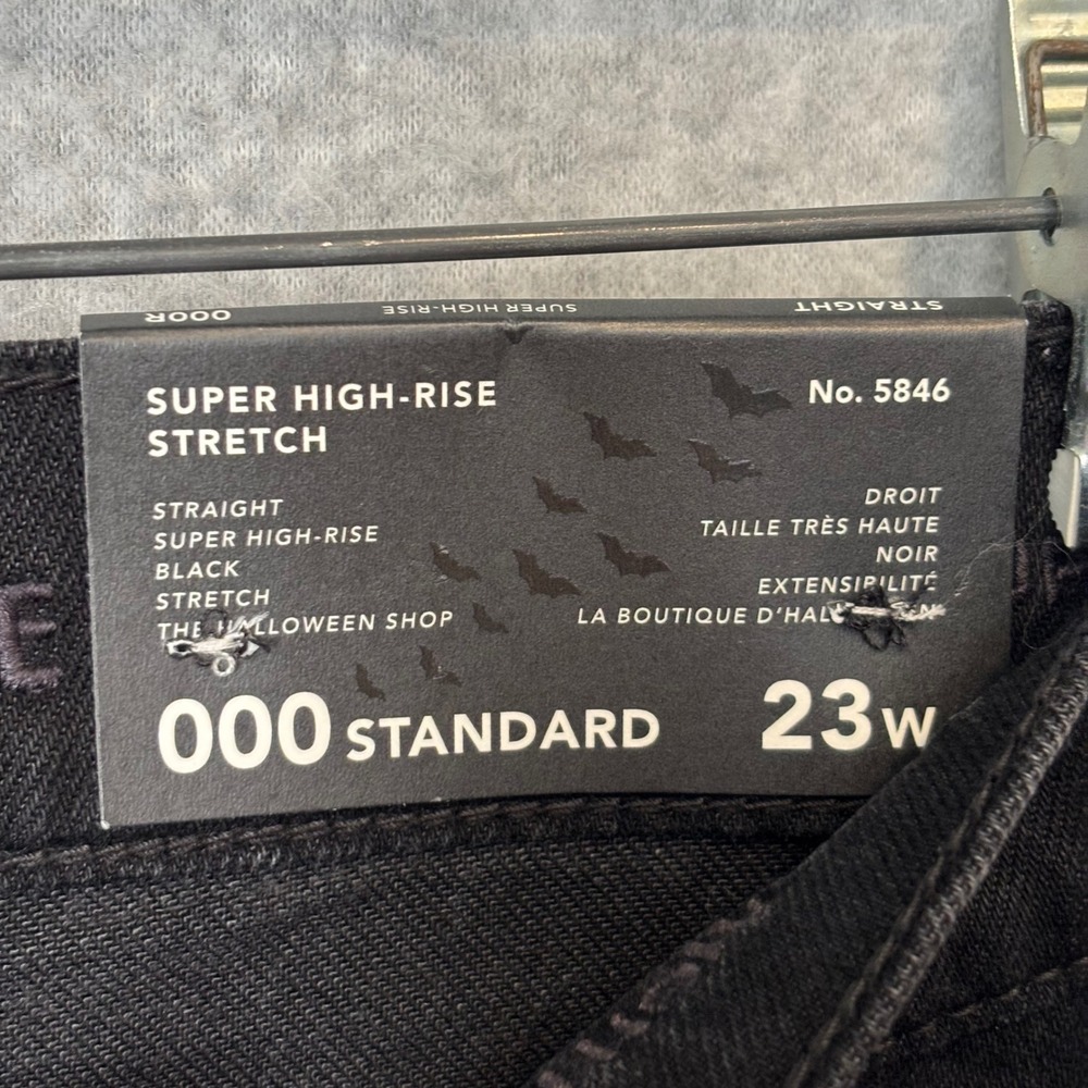 American Eagle Women's 000 Reg Black Denim Jeans‎ High-Rise Bat Embroidered Goth - Picture 4 of 11